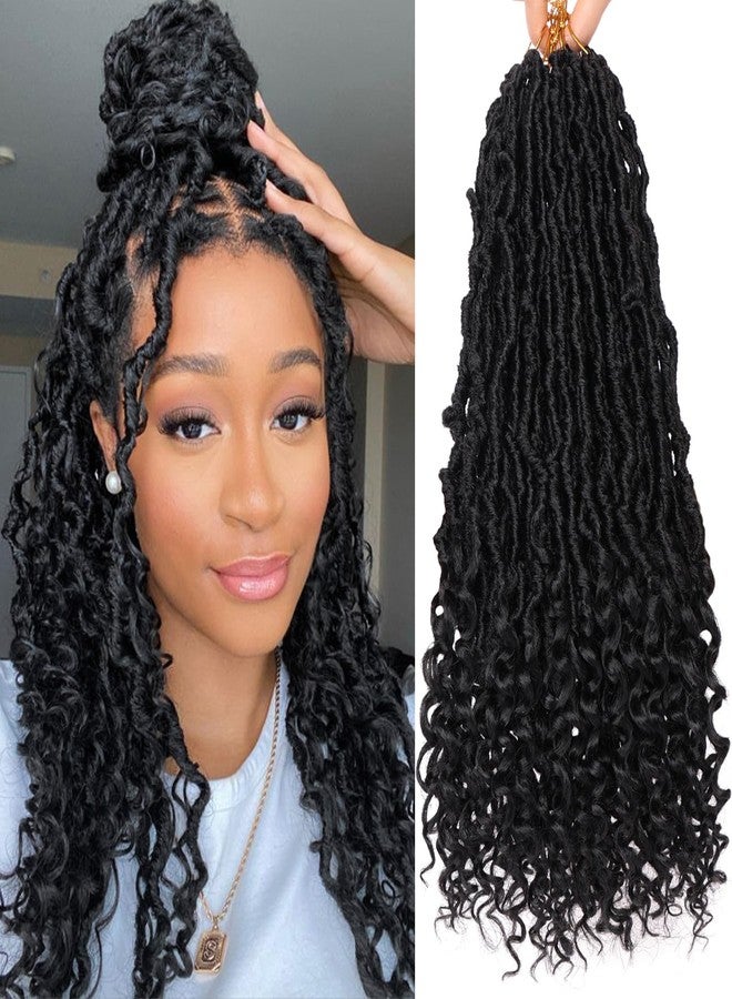 إكستريند شعر كروشيه صناعي أسود طبيعي من نوع Goddess Faux Locs بطول 18 بوصة مع أطراف مجعدة، عبوتان من شعر Soft Locs Nu Locs الكروشيه، شعر Goddess Locs ذو حلقات مسبقة التركيب، مناسب لتضفير الشعر للنساء (12 خصلة/عبوة 1B#). - Image 1